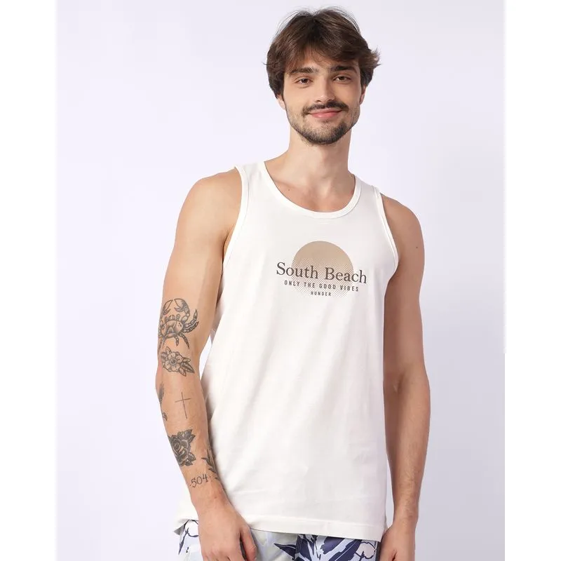 Regata Masculina Algodão com Estampa South Beach Off White G
