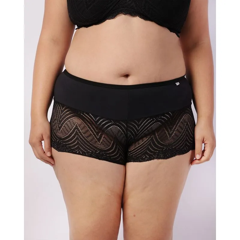 Calcinha Plus Size Feminina Caleçon com Renda Preta 46