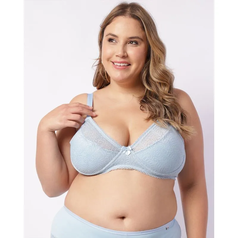 Sutiã Plus Size Feminino com Base e Renda Azul 50