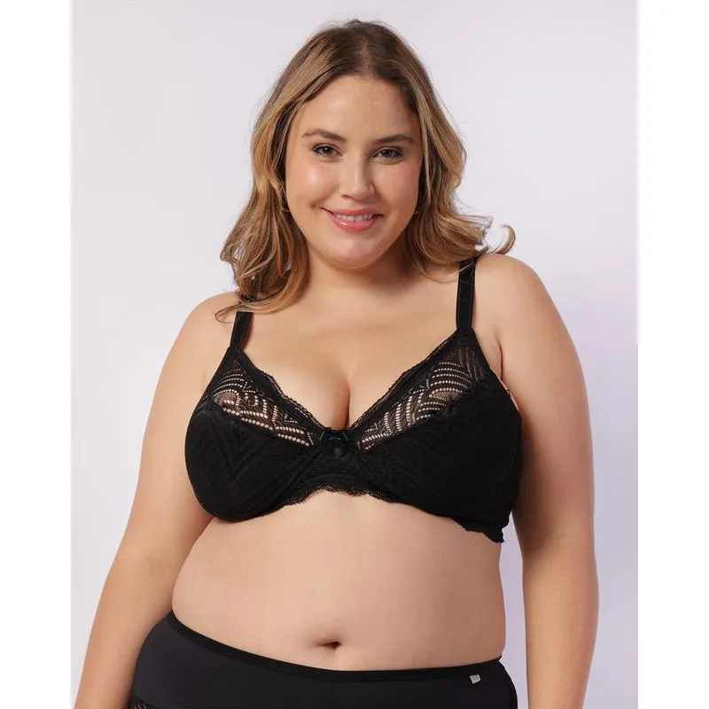 Sutiã Plus Size Feminino com Base e Renda Preto 50