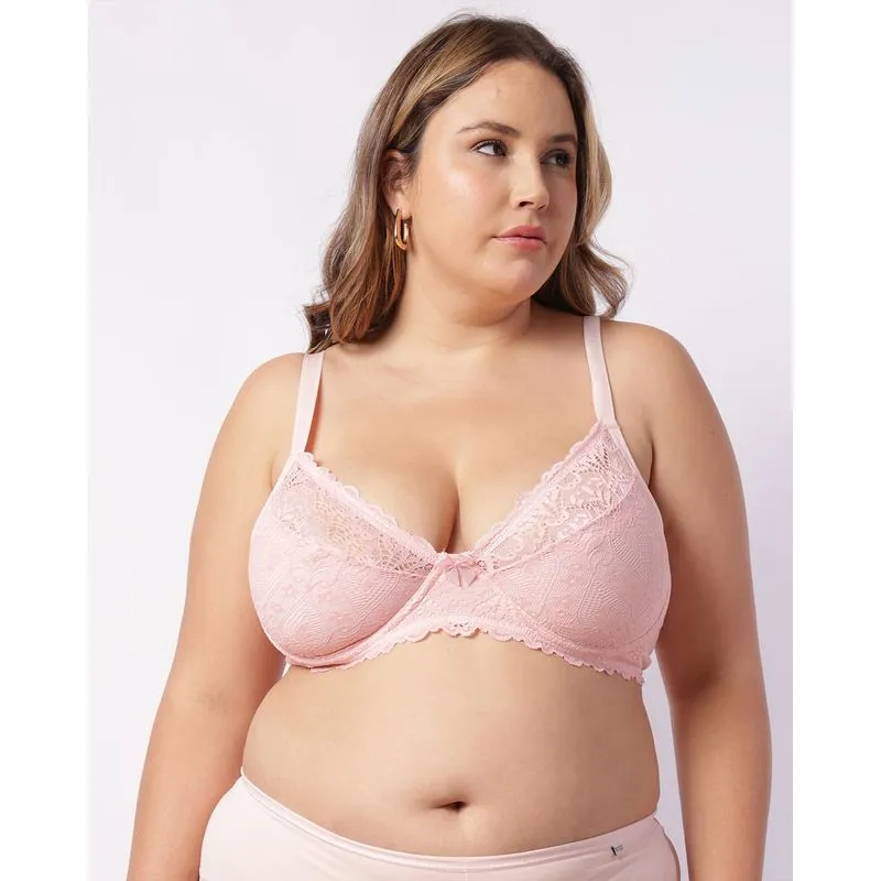 Sutiã Plus Size Feminino com Base e Renda Rosa 50