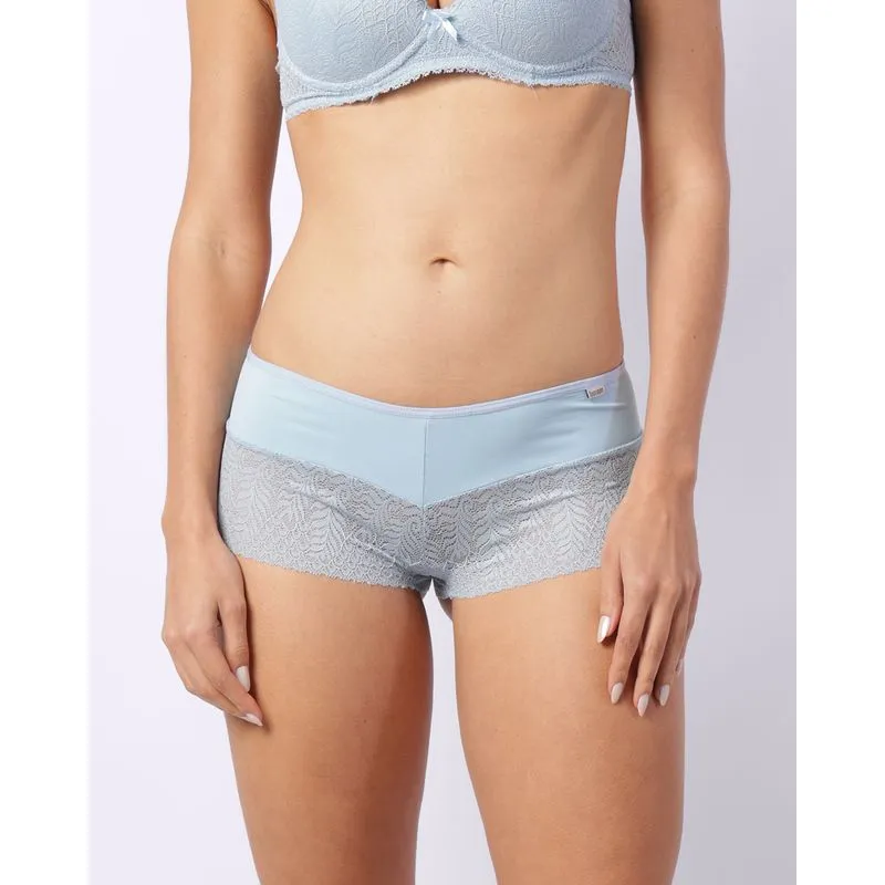 Calcinha Feminina Caleçon Poliamida com Renda Azul P