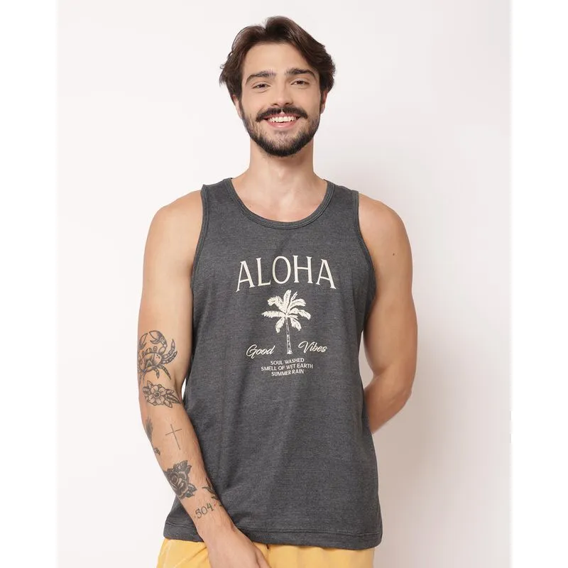 Regata Masculina Surf Estampa Aloha Tropical Cinza P