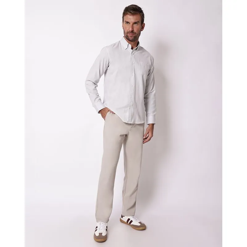 Calça Masculina Alfaiataria Reta com Bolsos Ajustador Bege GG