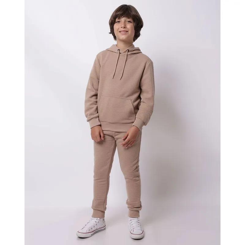 Calça Moletom Juvenil Canelada com Bolsos Cordão Bege 12