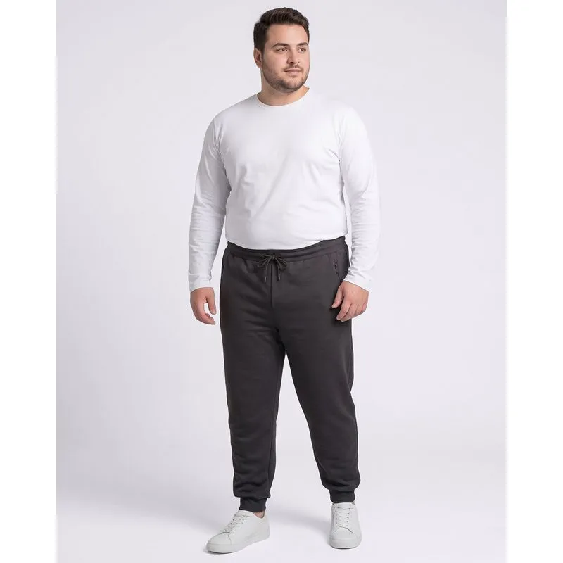 Calça Plus Size Moletom Masculino Bolsos com Zíper Cinza G3
