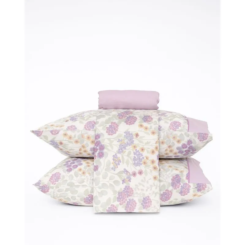 Jogo de Cama Queen 4 Peças Andreza Estampado Floral Lilás UN