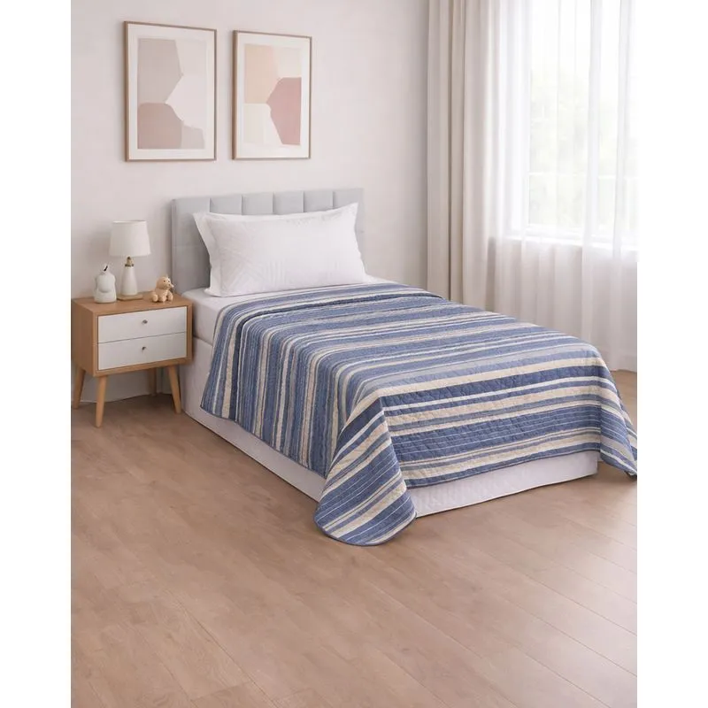 Colcha Solteiro Andreza Dupla Face 150cm x 240cm Listrada Azul UN