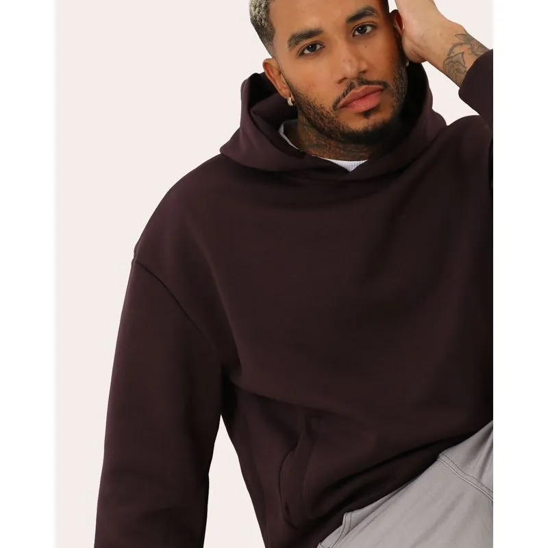 Blusão Moletom Masculino Oversized com Bolsos Capuz Vinho PP