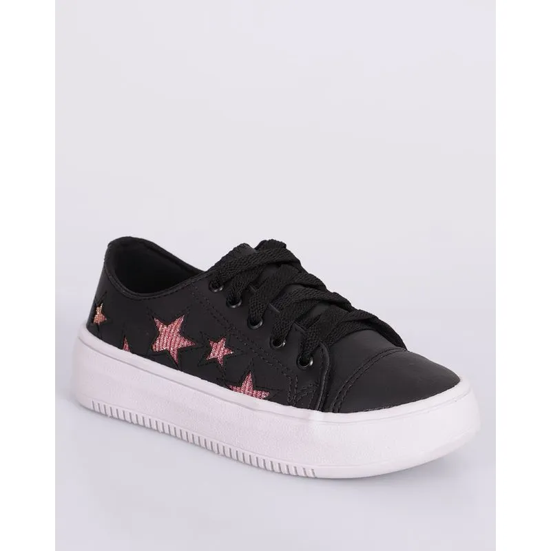 Tênis Infantil Casual Aplicação com Glitter Preto 31