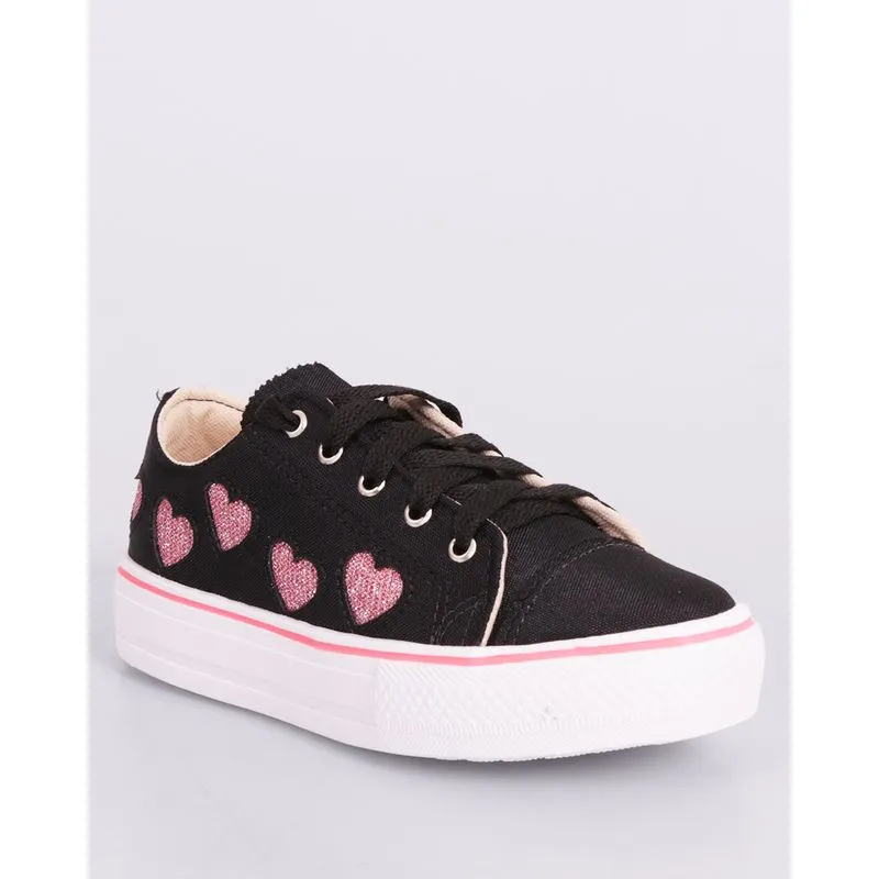 Tênis Infantil com Recorte Corações Glitter Preto 34