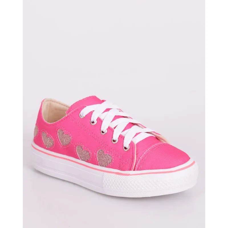 Tênis Infantil com Recorte Corações Glitter Rosa 30