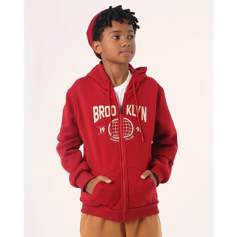 Jaqueta Moletom Juvenil Estampa Brooklyn com Capuz Vinho 16