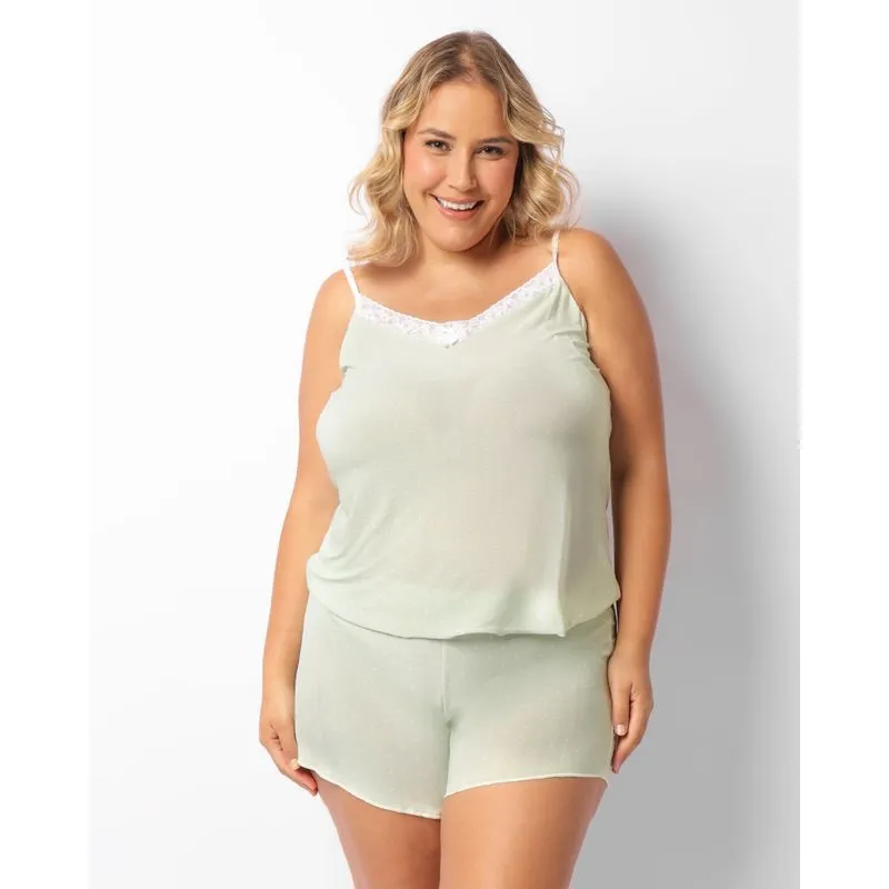 Short Doll Plus Size Feminino Liganete Estampado Verde 48