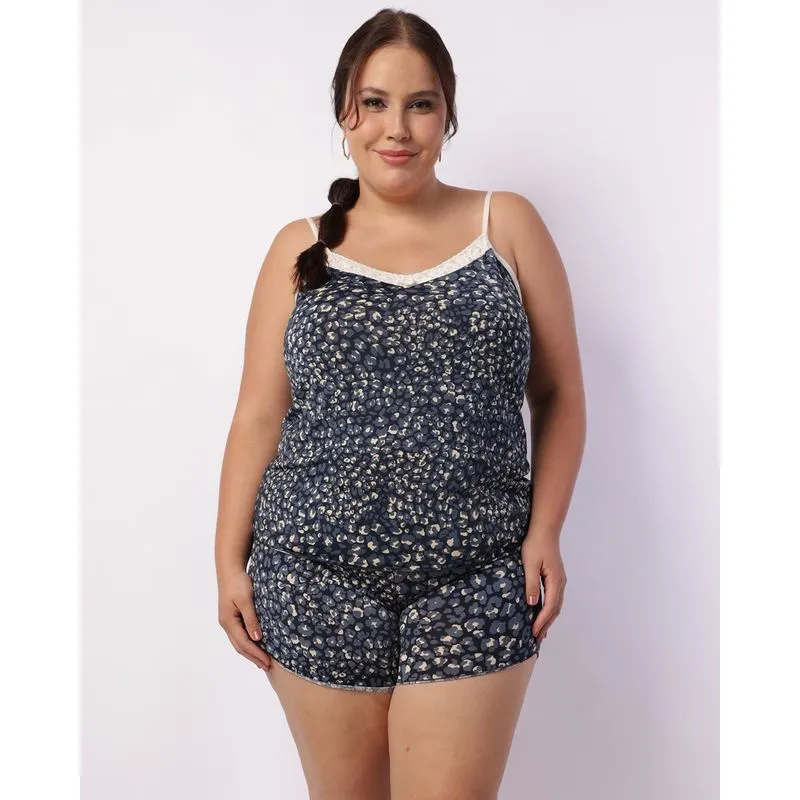 Pijama Plus Size Feminino Liganete Estampado Marinho 50