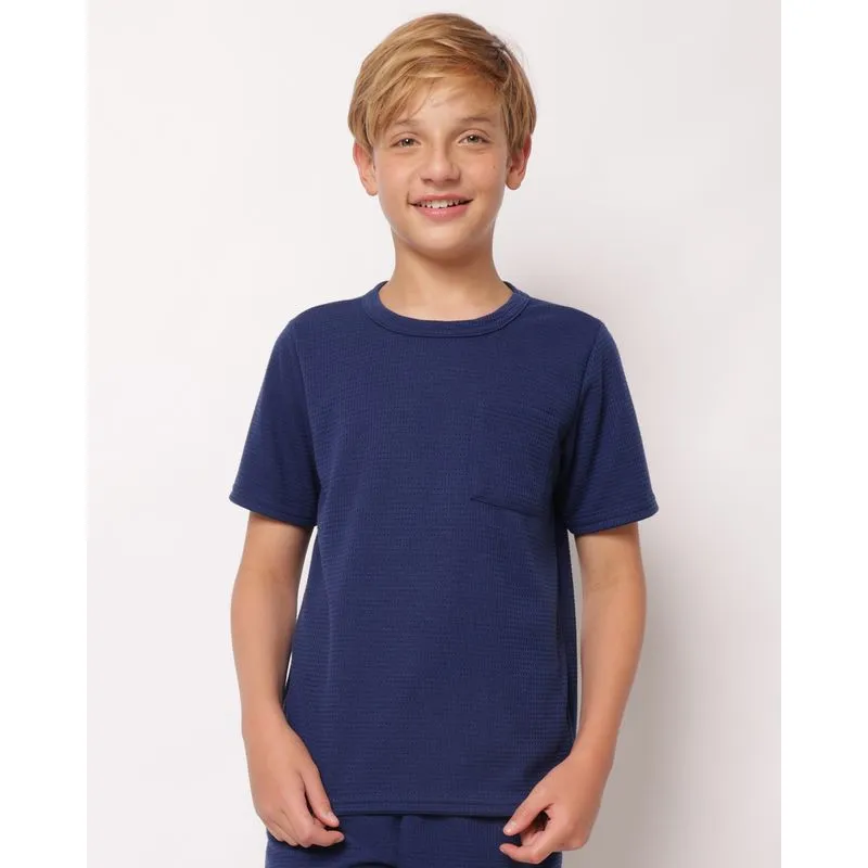 Camiseta Juvenil Texturizada com Bolso Manga Curta Marinho 16