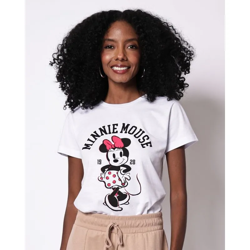 Camiseta Feminina Algodão Minnie Disney Branca M