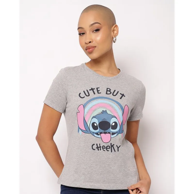 Camiseta Feminina Algodão Disney Stitch Manga Curta Cinza G