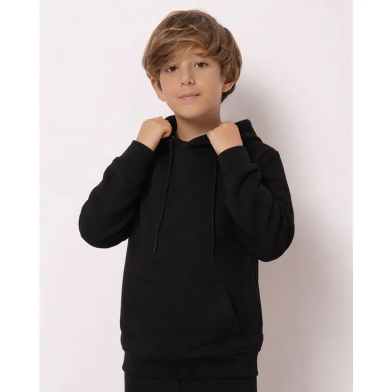 Blusão Moletom Infantil Canelado Bolso Canguru Com Capuz Preto 8