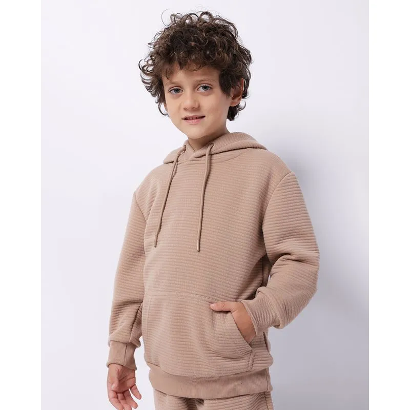 Blusão Moletom Infantil Canelado Bolso Canguru Com Capuz Bege 4