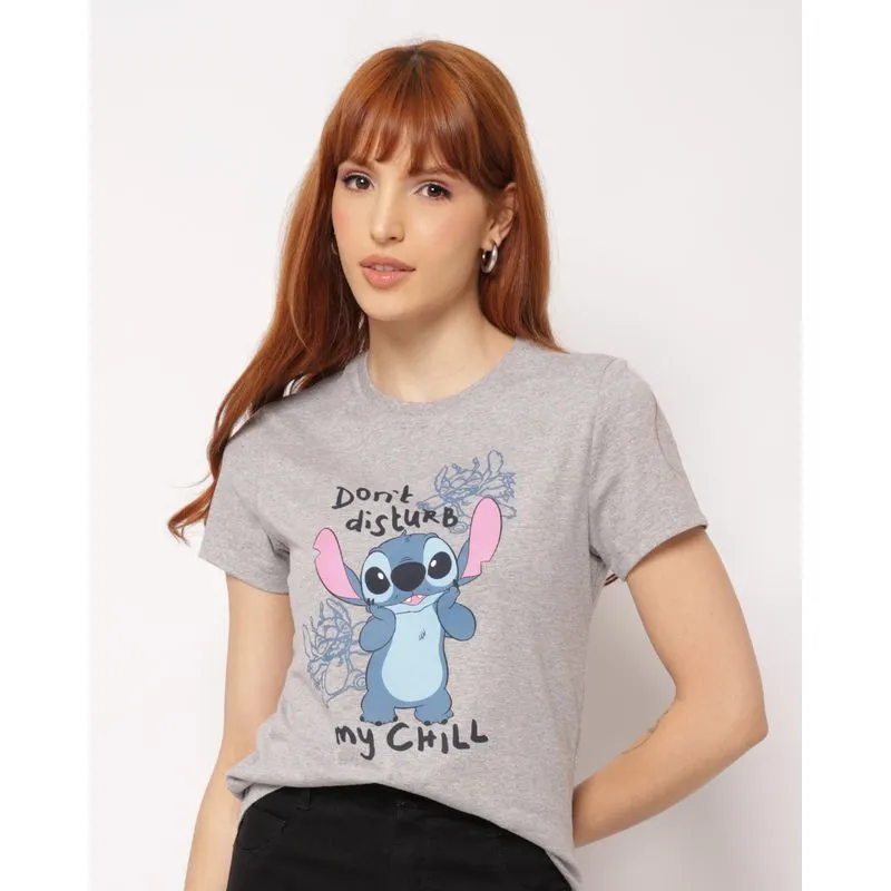Camiseta Feminina Disney Stitch Manga Curta Cinza GG