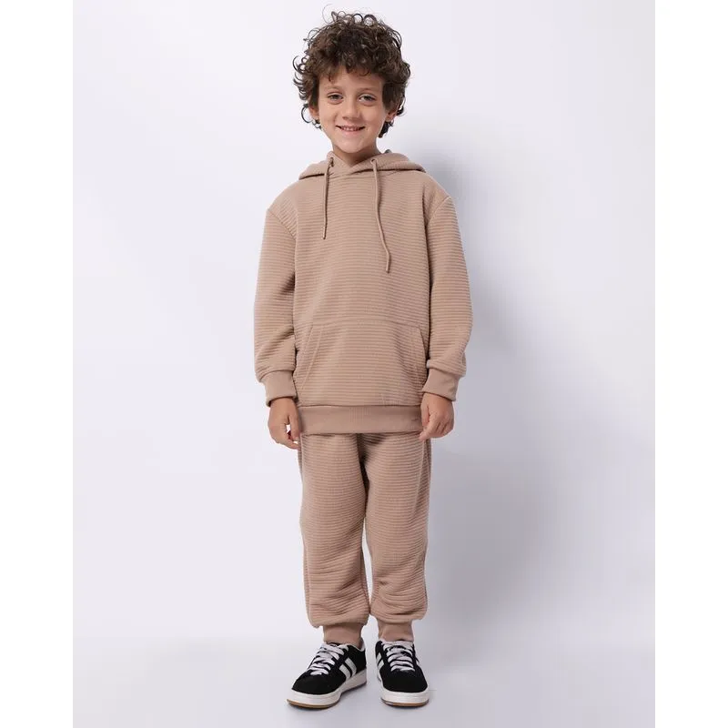 Calça Moletom Infantil Canelado Jogger com Bolsos Bege 4