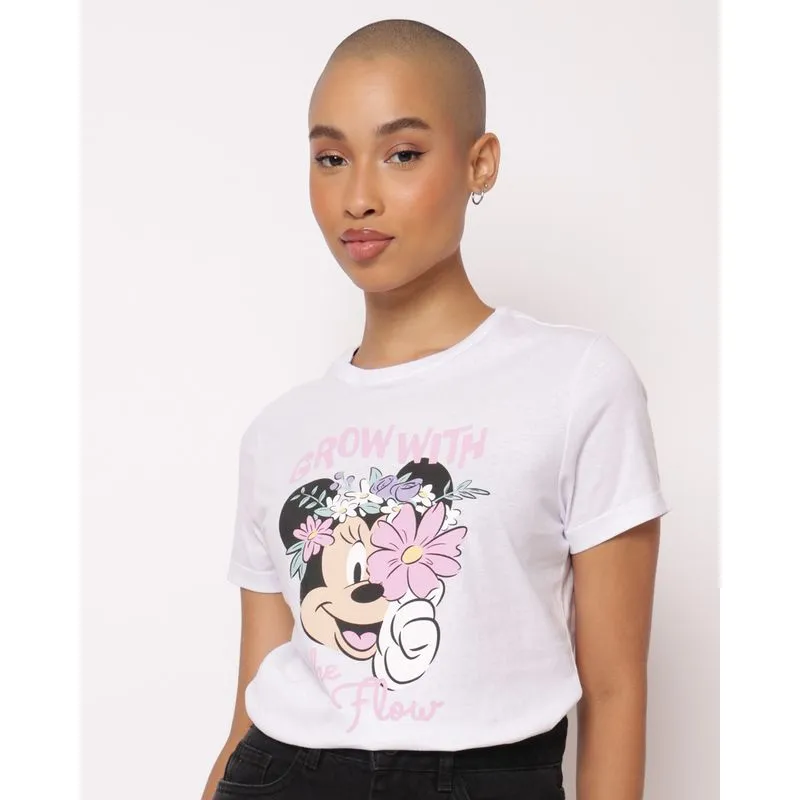 Camiseta Feminina Algodão Disney Minnie Manga Curta Branca GG