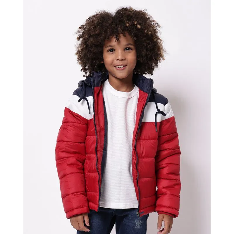 Jaqueta Infantil Puffer Capuz com Recortes Marinho 6