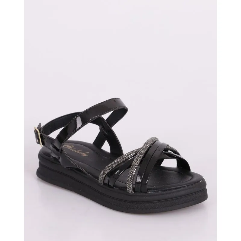 Sandália Infantil Flatform Tiras com Strass Preta 28