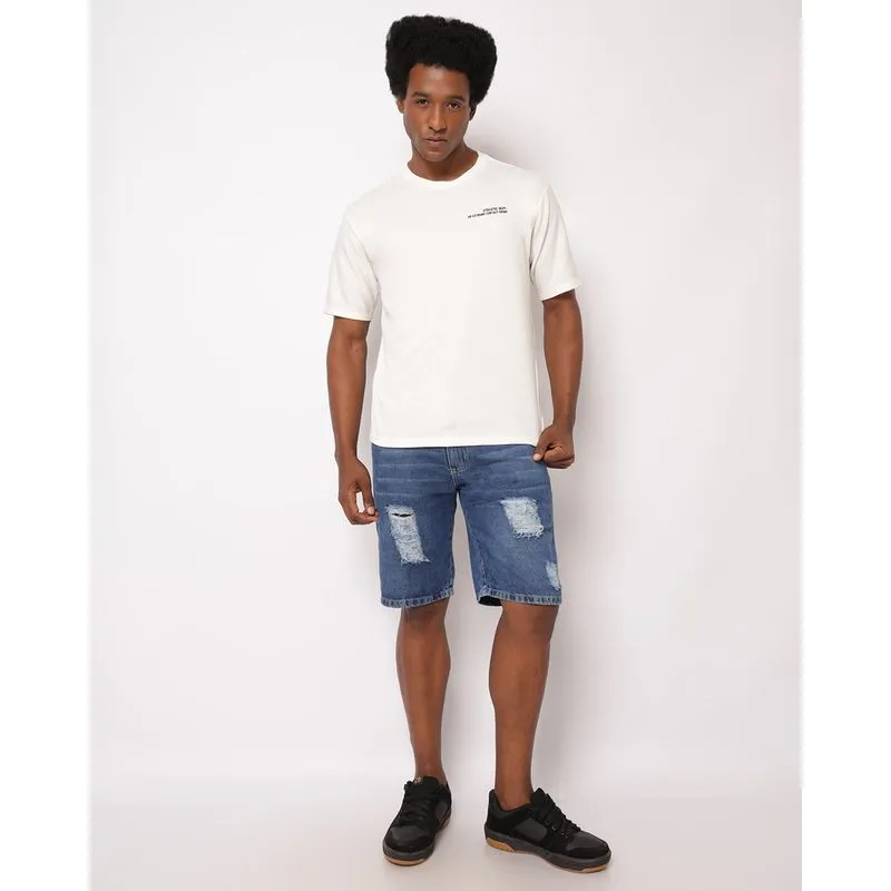 Bermuda Jeans Masculina Reta Destroyed com Bolsos Azul 44