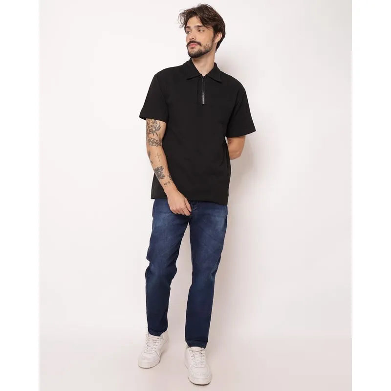 Calça Jeans Masculina Slim Pespontada com Bolsos Azul 40