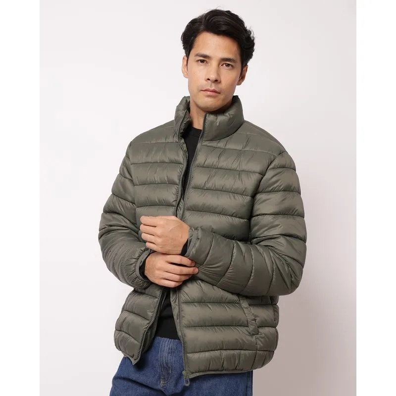 Jaqueta Masculina Puffer com Bolsos Zíper Tratorado Verde M