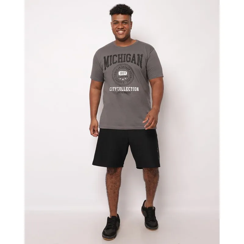 Bermuda Plus Size Masculina Reta Moletinho Texturizado com Bolsos Preta G3