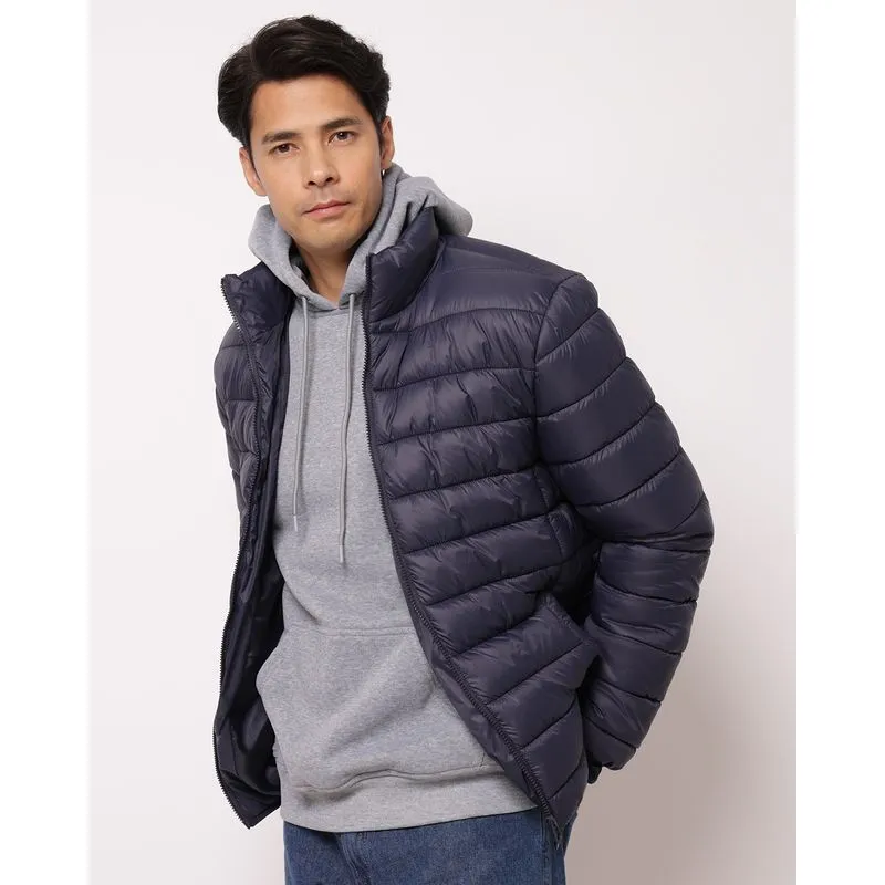 Jaqueta Masculina Puffer com Bolsos Zíper Marinho G