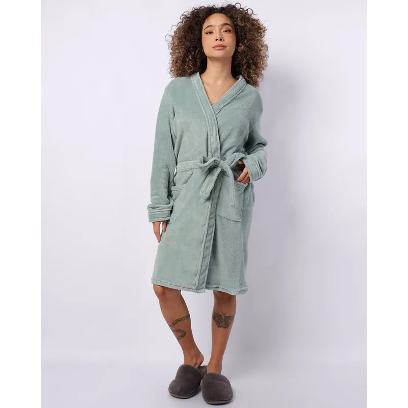 Roupão Feminino Kimono Manga Longa Plush Verde G