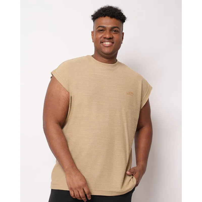 Regata Plus Size Masculina Machão Texturizada Bordado Bege G3