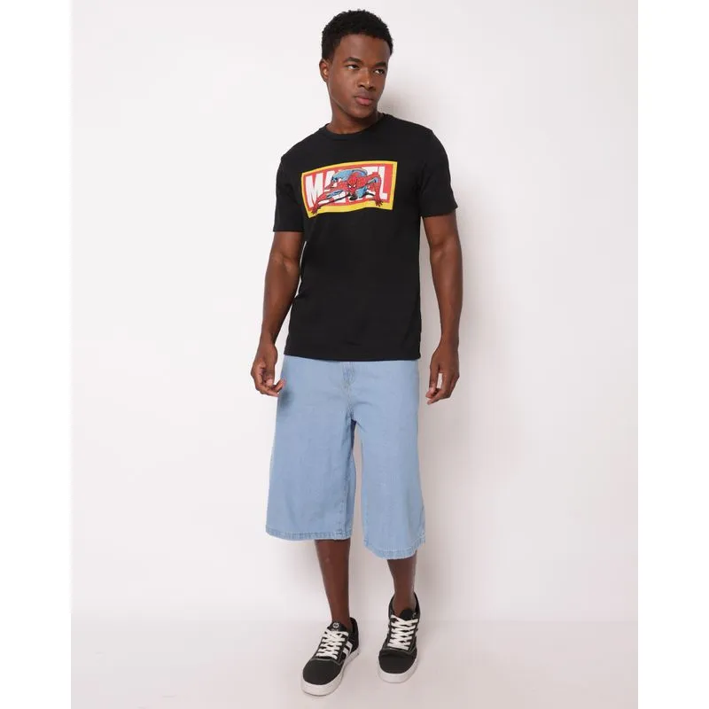 Bermuda Jeans Masculina Reta com Bolsos Azul 38