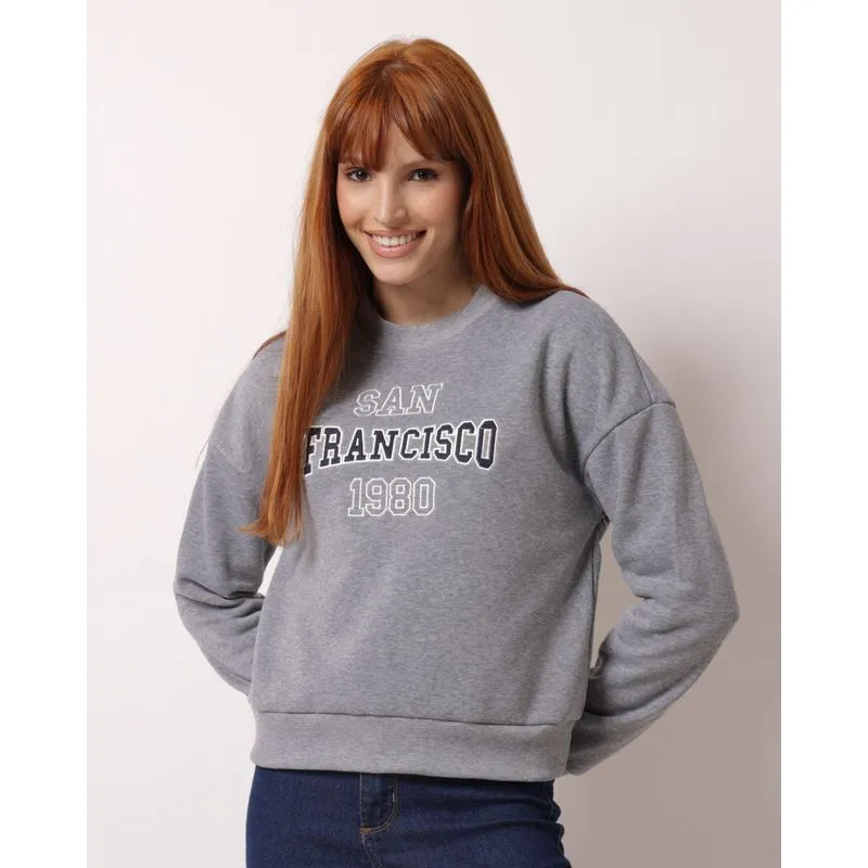 Blusão Moletom Feminino Bordado San Francisco Cinza M