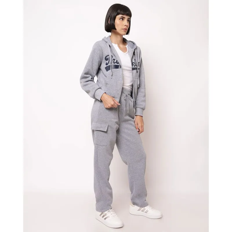 Calça Moletom Feminina Jogger com Bolsos Cinza GG