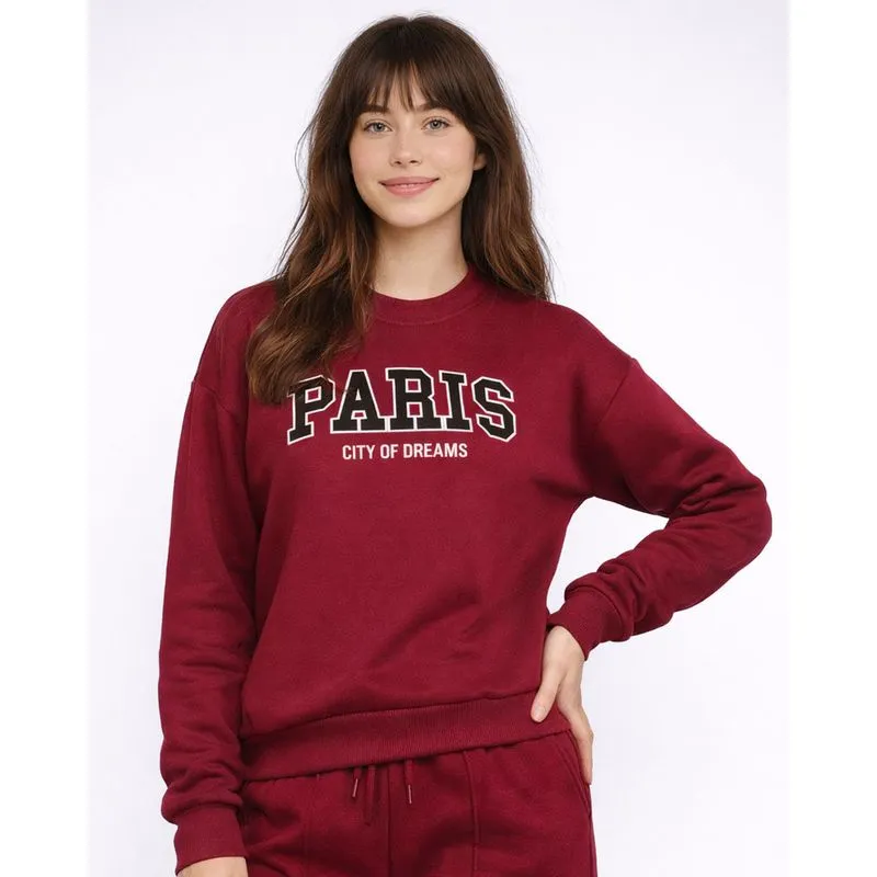 Blusão Moletom Feminino com Bordado Paris Vinho G
