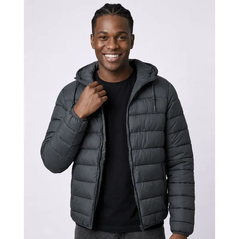 Jaqueta Masculina Puffer com Capuz Cinza PP