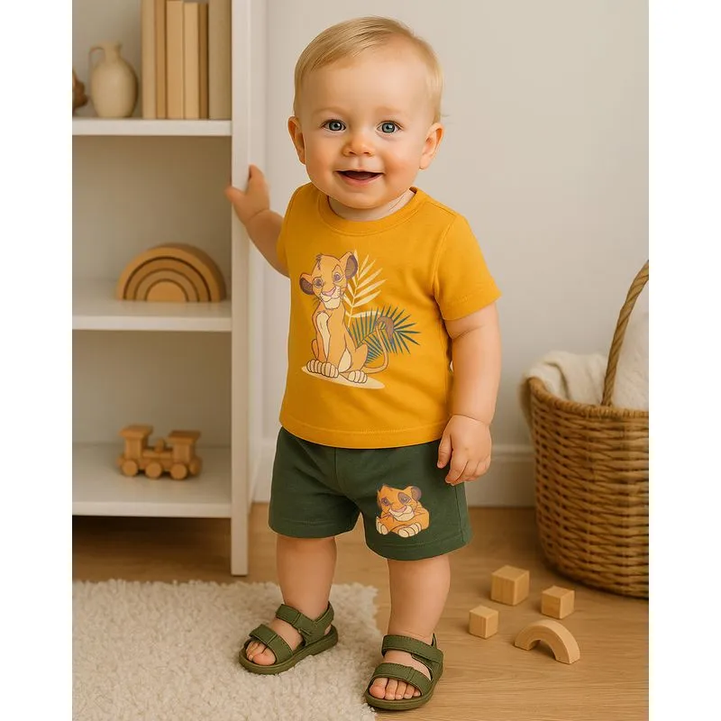 Conjunto Bebê Curto Algodão Disney O Rei Leão Simba Mostarda 3