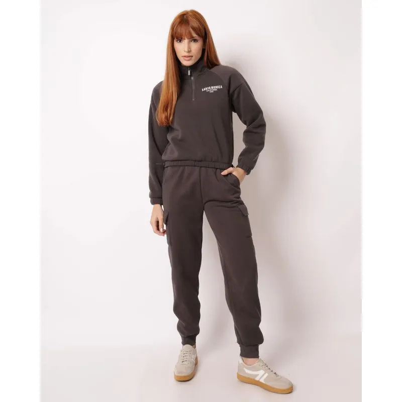 Calça Moletom Feminino Jogger com Bolsos Cinza GG