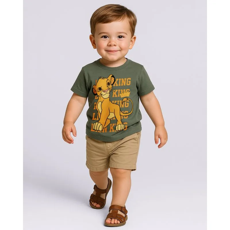 Camiseta Bebê Algodão Estampa Disney Simba Manga Curta Verde 2