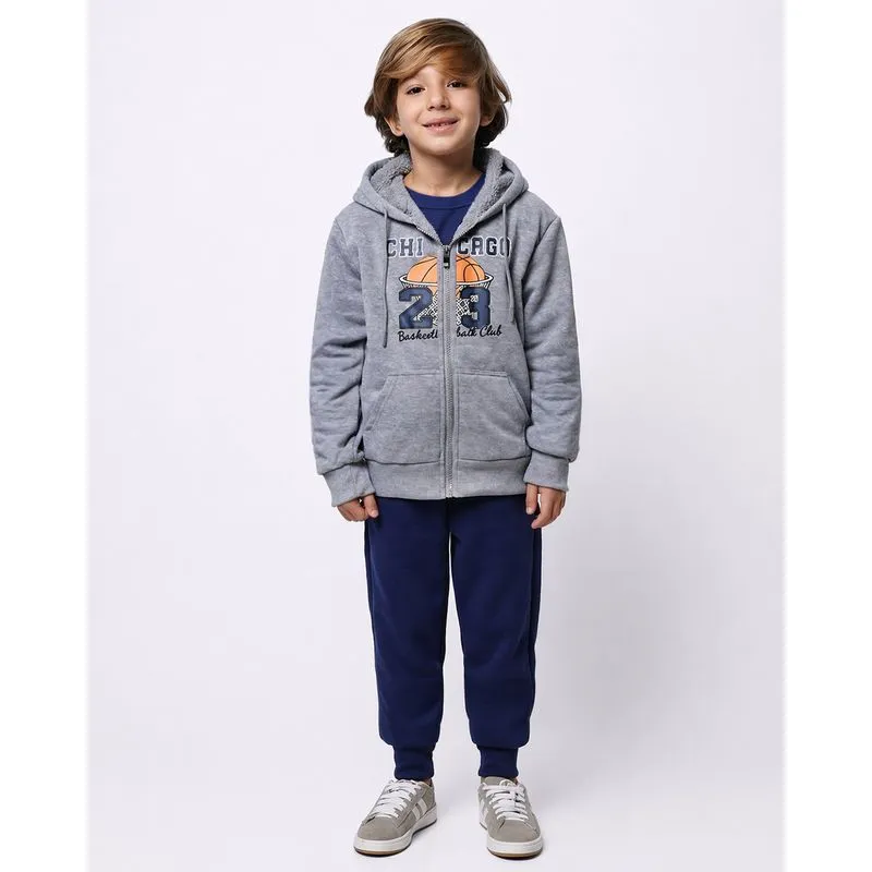 Conjunto Moletom Infantil Peluciado com Capuz Estampa Cinza 8