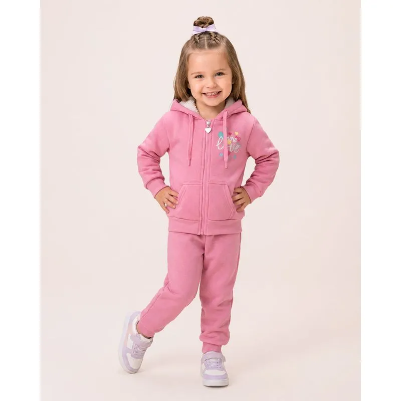 Conjunto Moletom Bebê Peluciado com Capuz Estampa Rosa 2