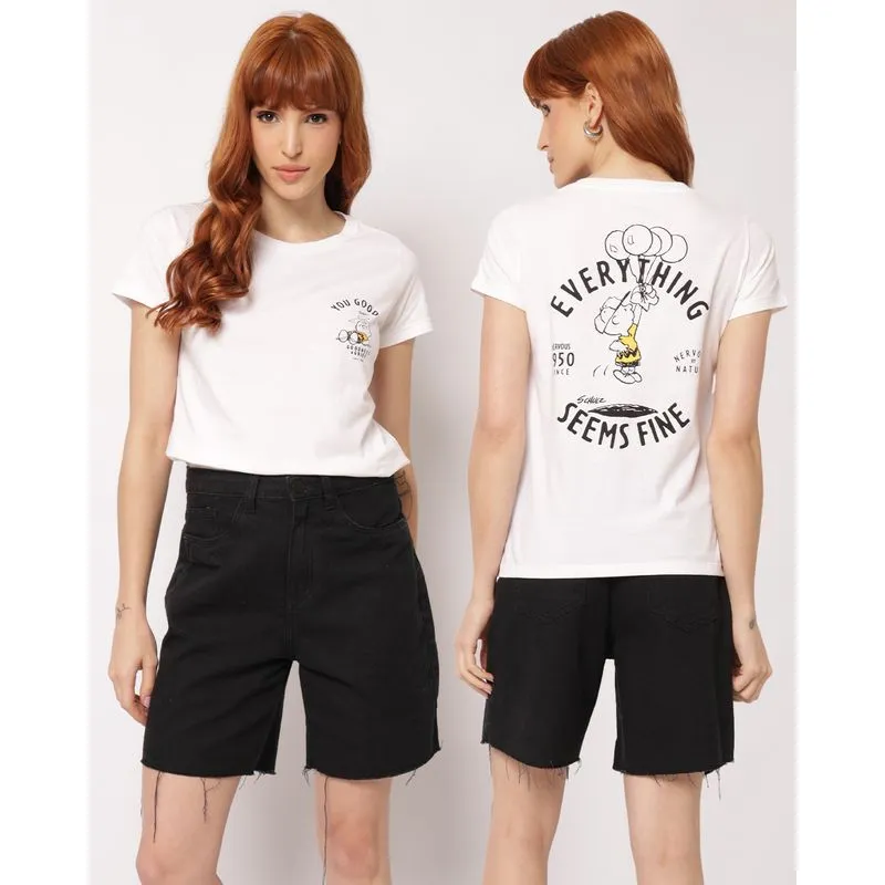 Camiseta Feminina Algodão Snoopy com Estampas Off White P
