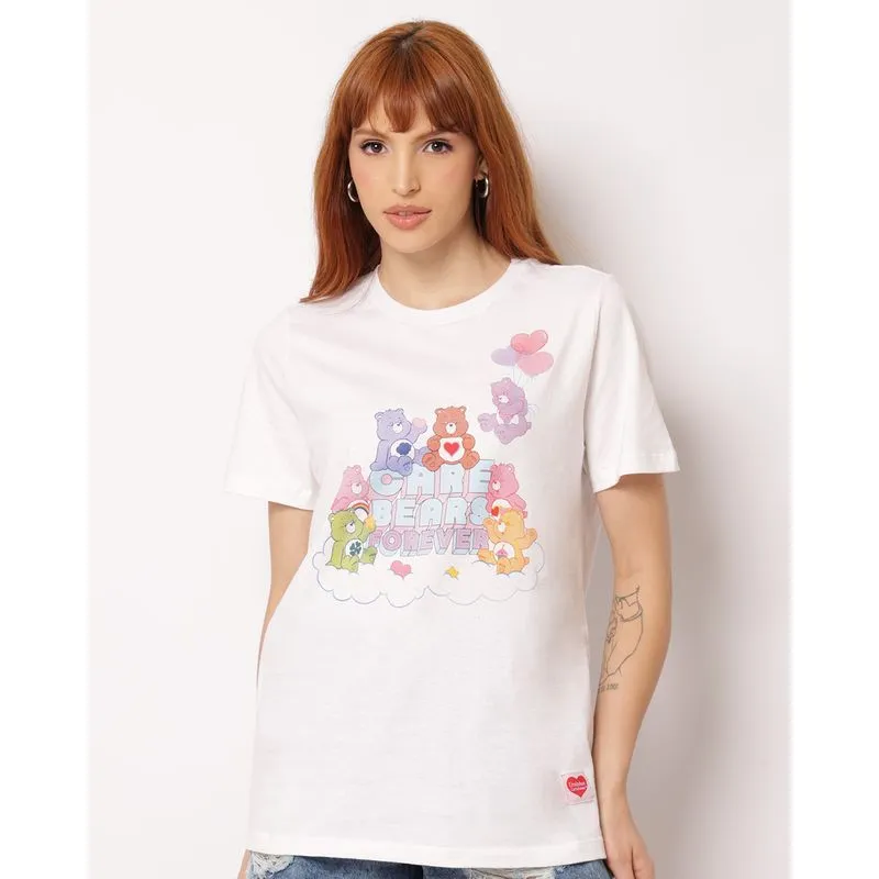 Camiseta Feminina Oversized Algodão Ursinhos Carinhosos Branca GG