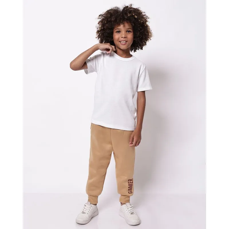 Calça Moletom Infantil Jogger com Bolsos Bege 8