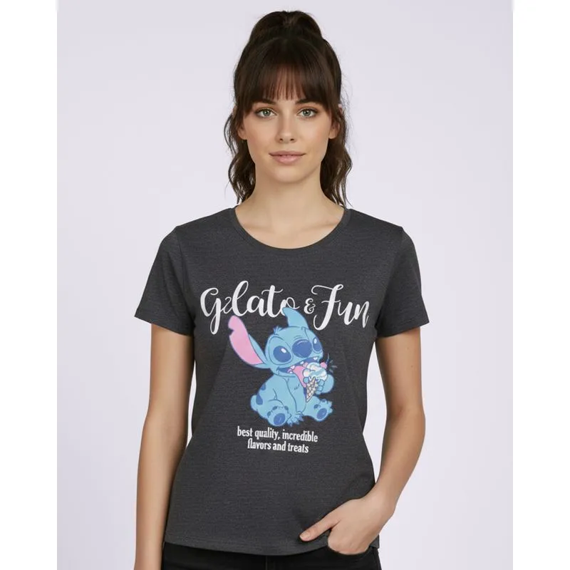 Camiseta Feminina Estampa Disney Stitch Cinza P